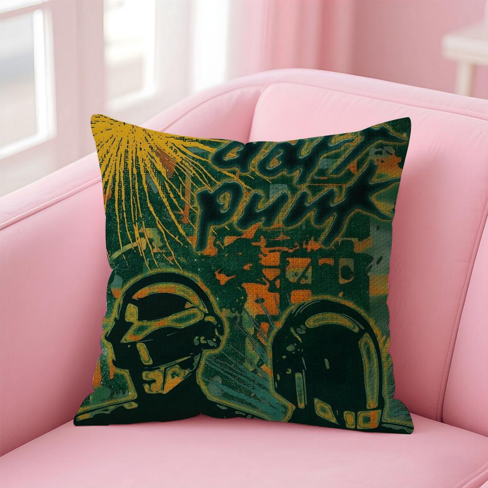 Band DDaft Punk Cushion Cover Natural Linen Pillow Case DoubleSided Print Decorative Sofa Pillowcase Home Decor Gift