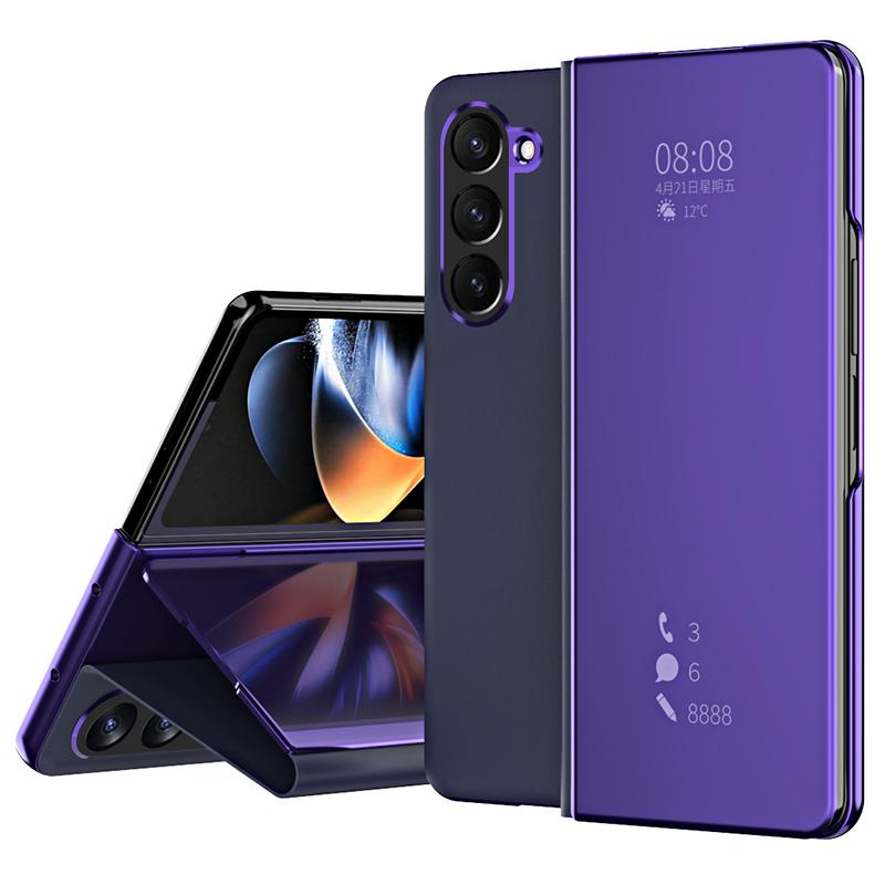 

For Samsung Galaxy Z Fold6 5G Case Electroplating View Window Stand Leather Phone Cover Purple