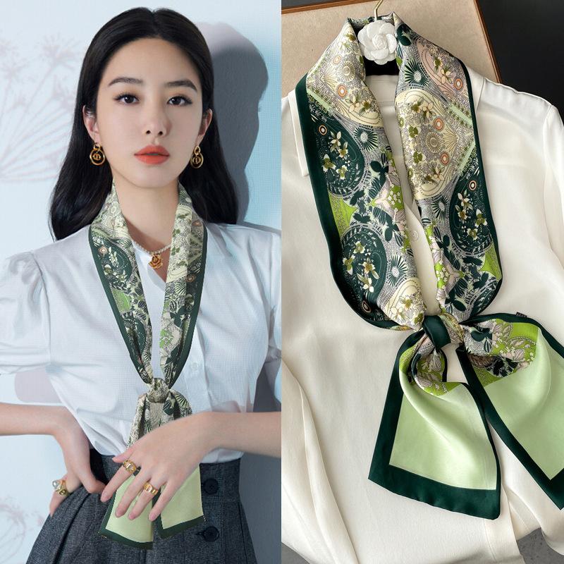 Long Small Silk Scarf Women's Autumn and Winter Versatile Thin and Narrow Scarf with Shirt Fashion Headband New Decorative Scarf