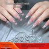 Gradient French Nail Stickers: Versatile V-Shaped Smile with Black & White Stripes - Hot-Selling Nail Decorations.