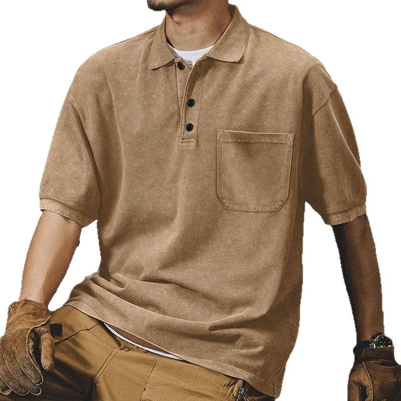 New Button Short Sleeve Men's T-shirt Summer Retro Loose Short Sleeve Men's T-shirt