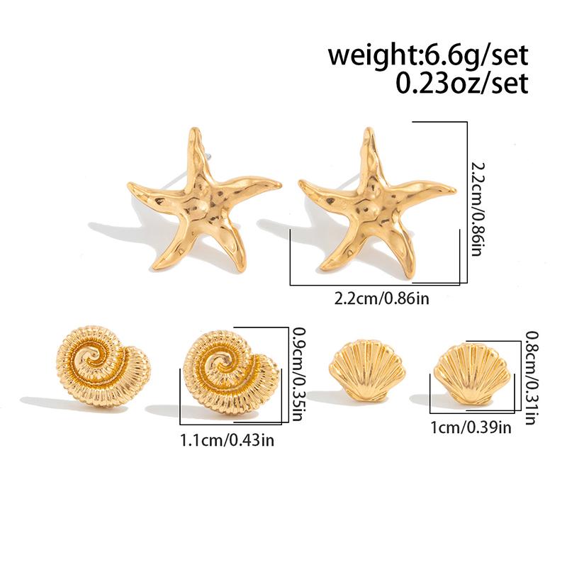 Ocean Series Flower Starfish Bow Shell C-Shaped Earrings Sets for Women Retro High-End Sweet Earrings Vacation Jewelry Accessory