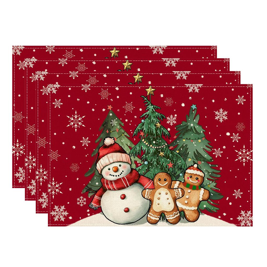 Winter Red Snowman Gingerbread Man Christmas Tree Xmas Placemats Set of 4 Table Mats for Party Home Kitchen Dining Table Decorations 12x18 Inch