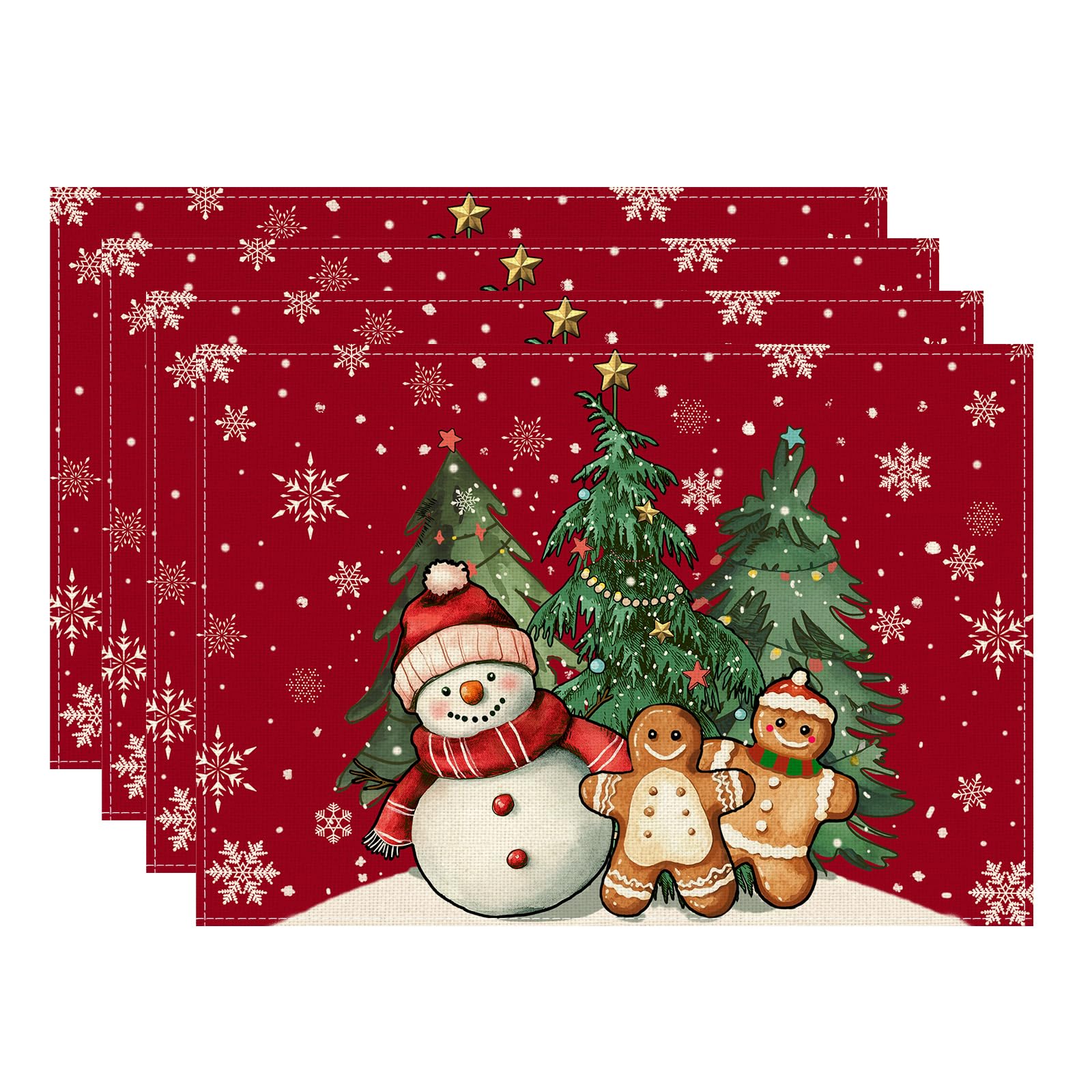 

Winter Red Snowman Gingerbread Man Christmas Tree Xmas Placemats Set of 4 Table Mats for Party Home Kitchen Dining Table Decorations 12x18 Inch Placemats Set of 4 (12x18 Inch)