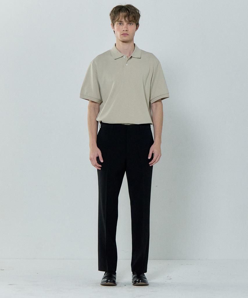 BASIC HOUSE Linen-Like Tapered Fit Slacks Black Lzpt3104