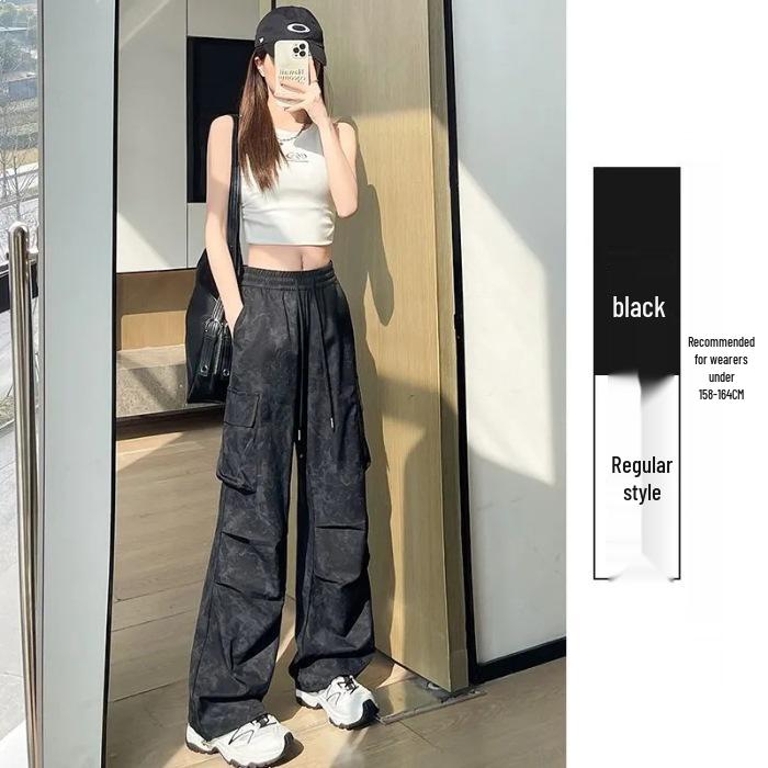 Women s Summer Black Tie-Dye High Waist Wide Leg Pants 2026 Medium чёрный