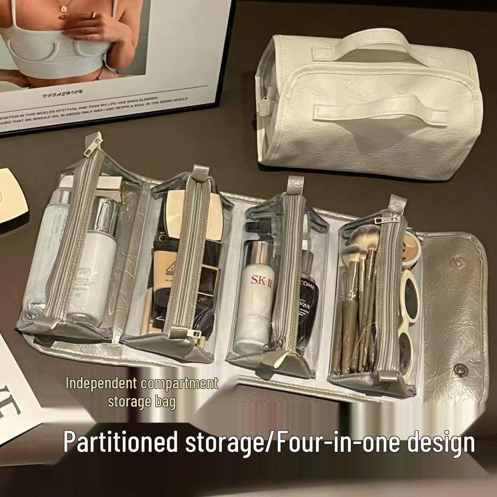 Removable Foldable Waterproof Makeup & Toiletry Bag with Wet/Dry Separation and Four Compartments