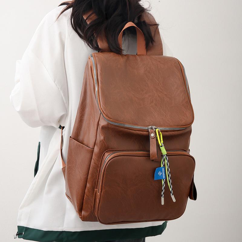 Fashion Large Capacity Unisex Backpacks  Autumn Winter New Korean Solid Color Pu Leather School Bag Travel Outdoor Sport Bag