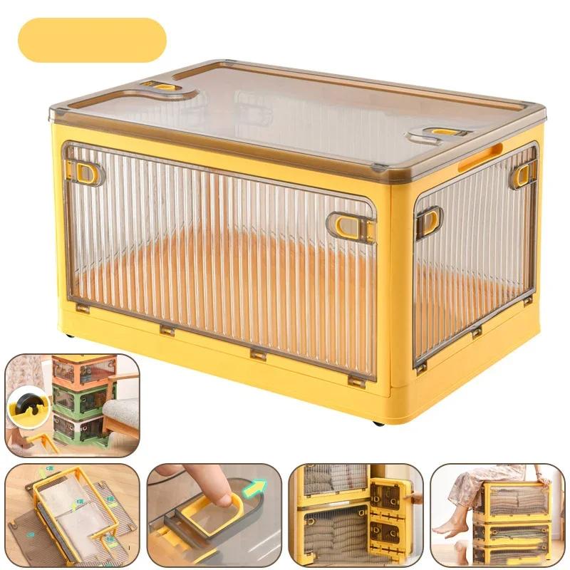 Foldable Plastic Storage Box Stackable Dormitory Fully Open Large Capacity Storage Box Thickened Toy Sundries Organizer Boxes