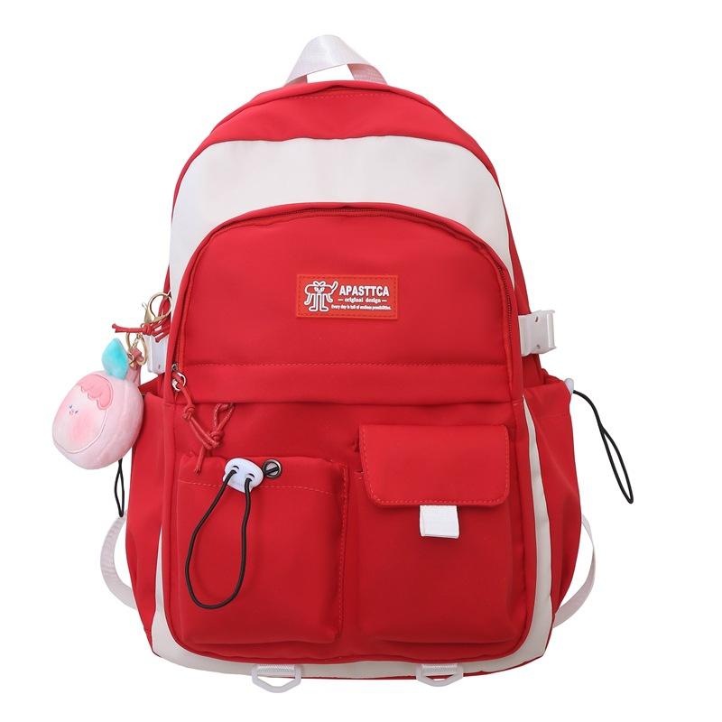 Small fresh color matching double pocket student schoolbag literary soft sister large capacity junior high school student backpack