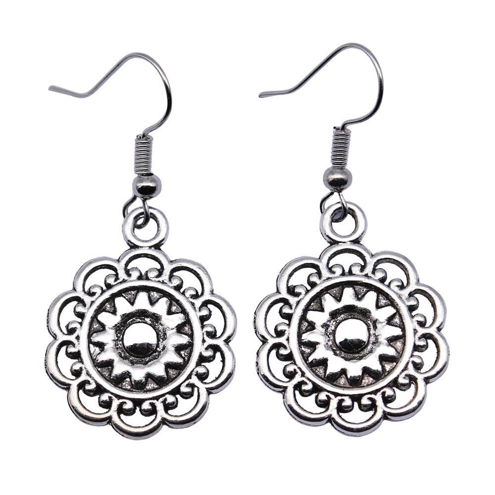 Circle Frame Flowers Dangle Earrings Romantic Floral Female Drop Jewelry