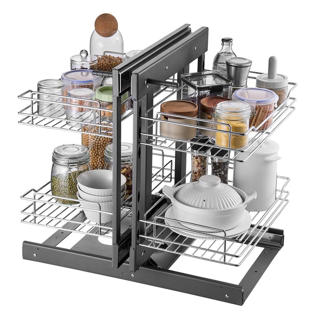 2 Tier Blind Corner Pull Out Organizer Chrome Kitchen Cabinet Basket