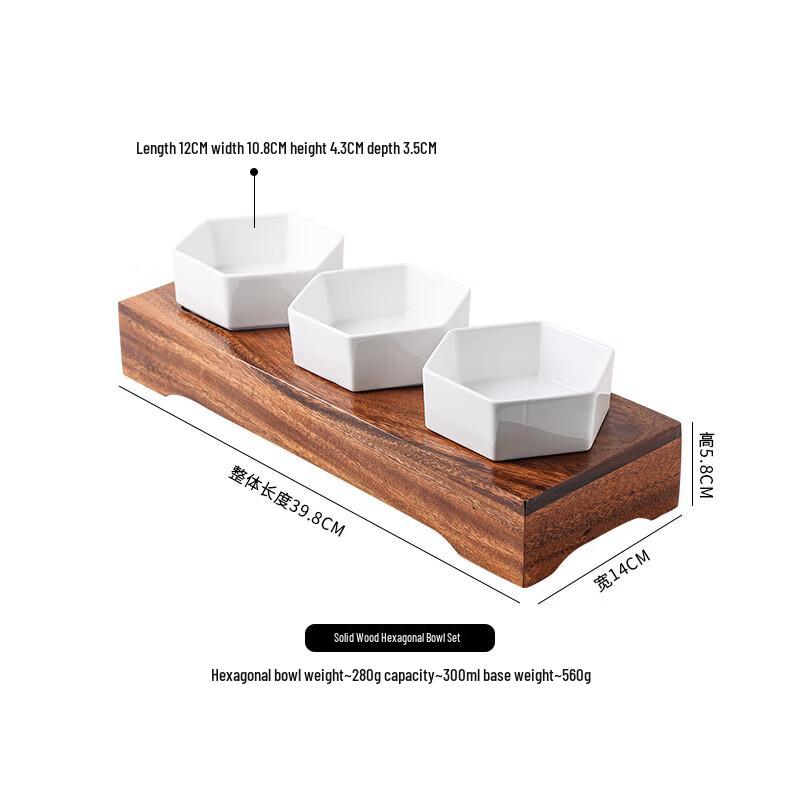 Chinese Style Three-Compartment Ceramic Appetizer Serving Set with Bamboo Tray