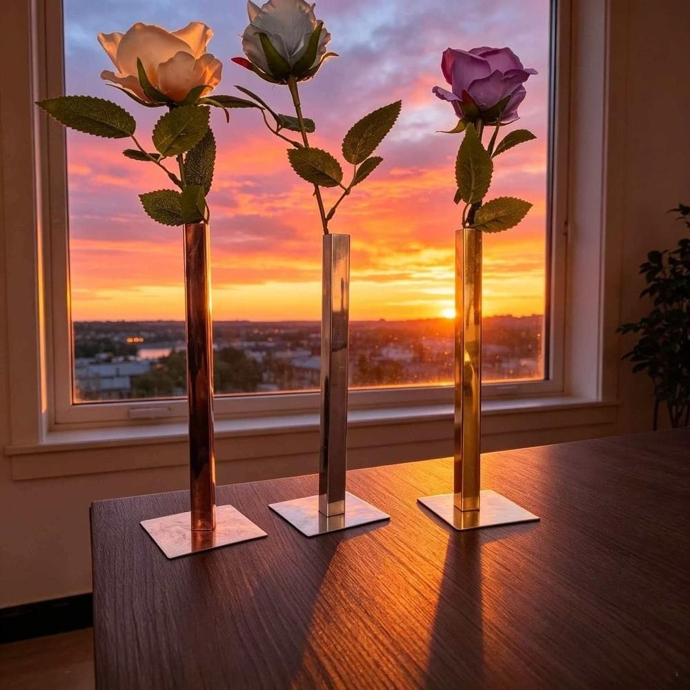 Nordic Light Luxury Vase Unique Metal Tube Vase Geometric Vase Table Centerpiece