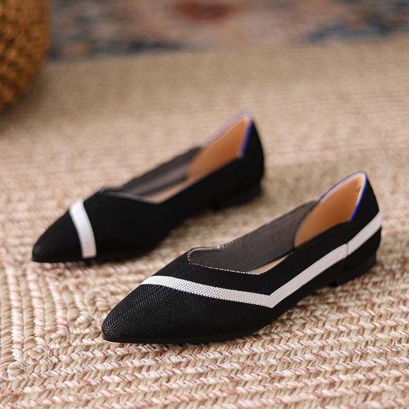 Women's new flat-bottomed shallow-mouth gentle shoes, fashionable woven shoes, breathable one-pedal Doudou shoes