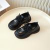 Children's Leather Shoes Black School Girl Shoes Fashion Spring Autumn Kids Causal Princess Mary Jane Shoes Patchwork Lace-up