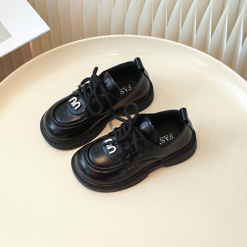 Children's Leather Shoes Black School Girl Shoes Fashion Spring Autumn Kids Causal Princess Mary Jane Shoes Patchwork Lace-up