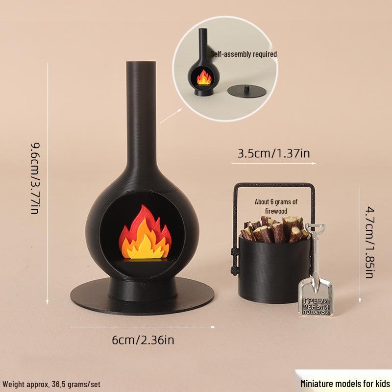European Style Miniature Dollhouse Fireplace Set: Christmas Heater, Firewood Bucket, and DIY Ornament