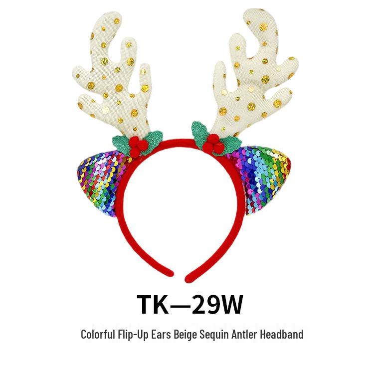 Christmas Tree & Reindeer Antler Sequin Headband for Adults & Kids - Festive Holiday Party Decoration