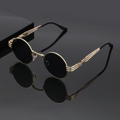 Lunettes de soleil punk en métal classiques européennes et américaines pour femmes Rétro Lunettes ajourées Lunettes rondes Lunettes de soleil protection solaire