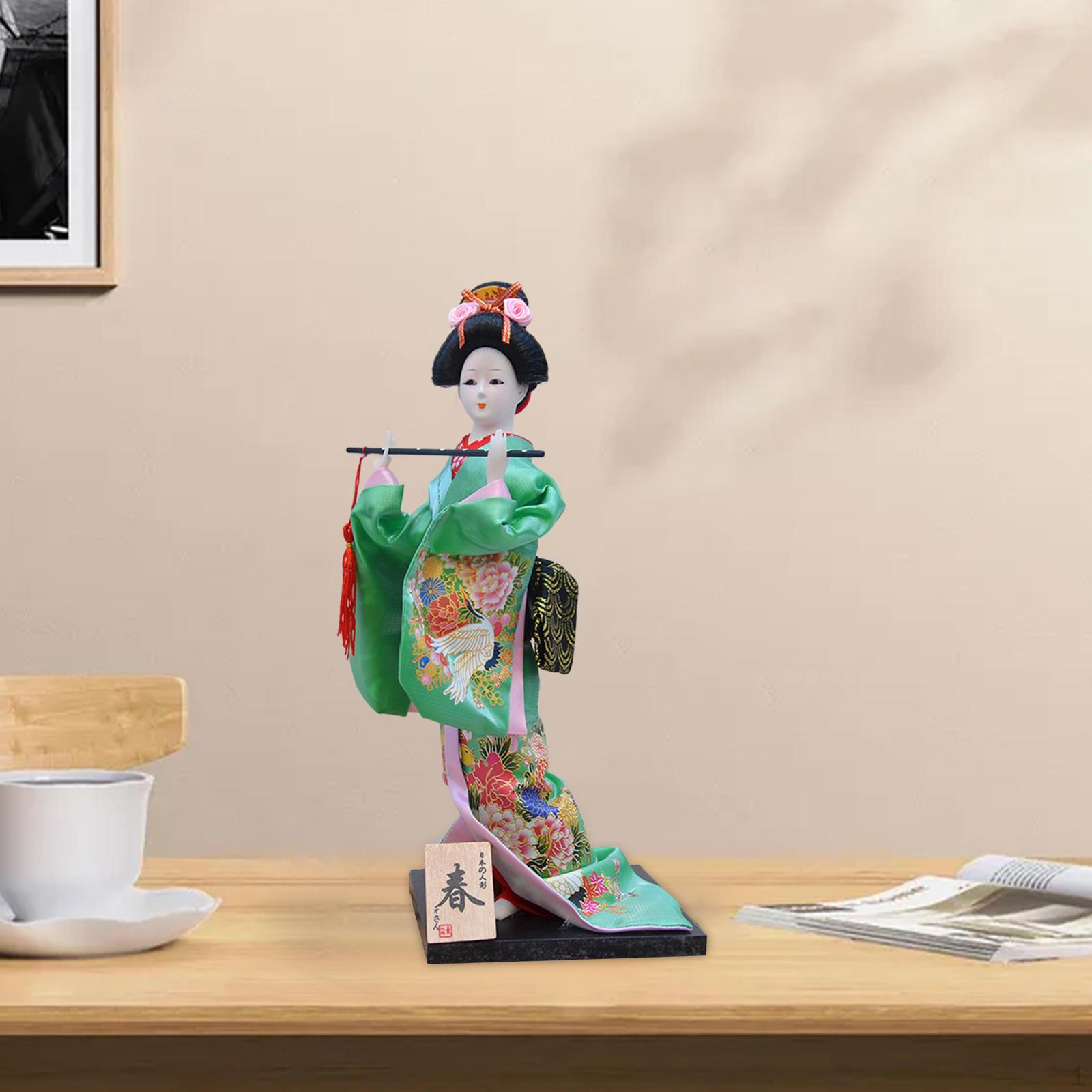 Японская кукла гейша - Традиционная азиатская фигурка для домашнего декора Green