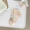 Ladies Spring and Summer Thin Style All with Bear Cartoon Cute Student Low Top Short Boat Socks