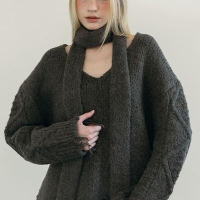 MOIFAIRE Wool  KNIT MUFFLER / CHARCOAL