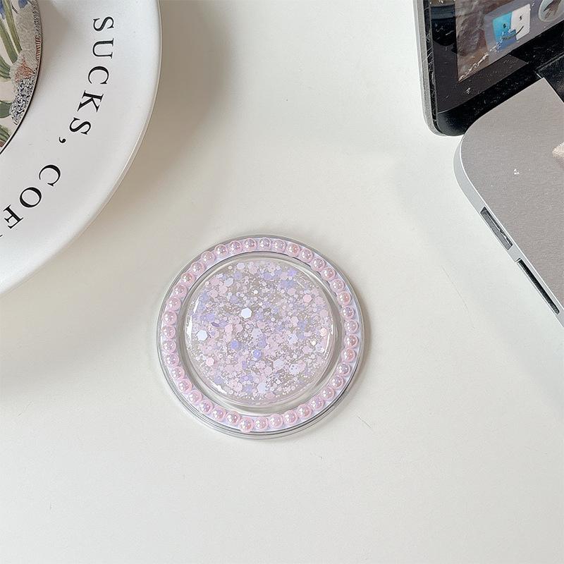 Creative Solid Color Epoxy Pearl Sequin Glitter Mobile Phone Airbag Holder Magnetic Desktop Support Lazy Ring