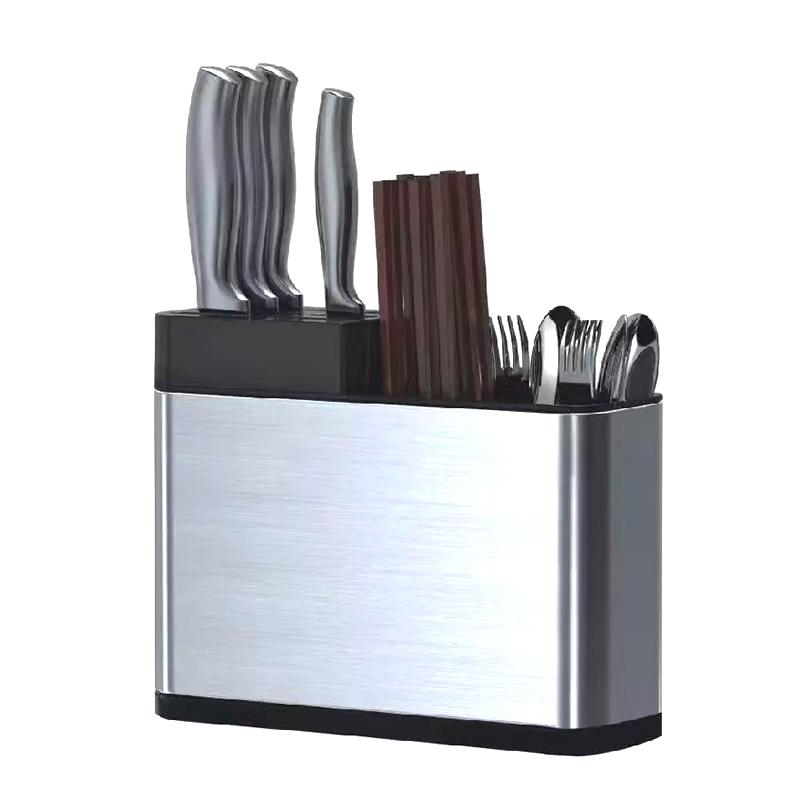 Porta utensili in acciaio inossidabile con più scomparti e design drenante per piano cucina, contenitore per posate