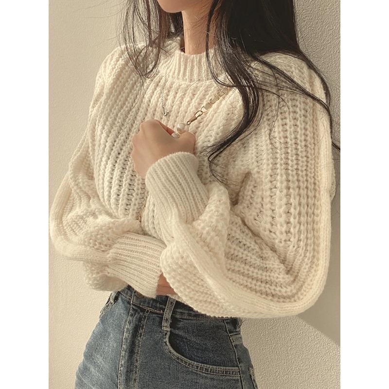 Loose Vintage Harajuku Lantern Long Sleeve Women Sweater Korean Autumn Winter Knitwear Soft Warm Tops Chic Solid Femme Sweater