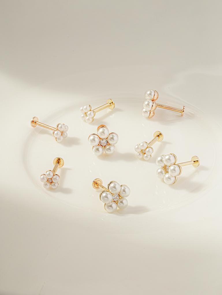 Minimalpiercing 14K Internal Lovely Pearl Flower Labret Piercing