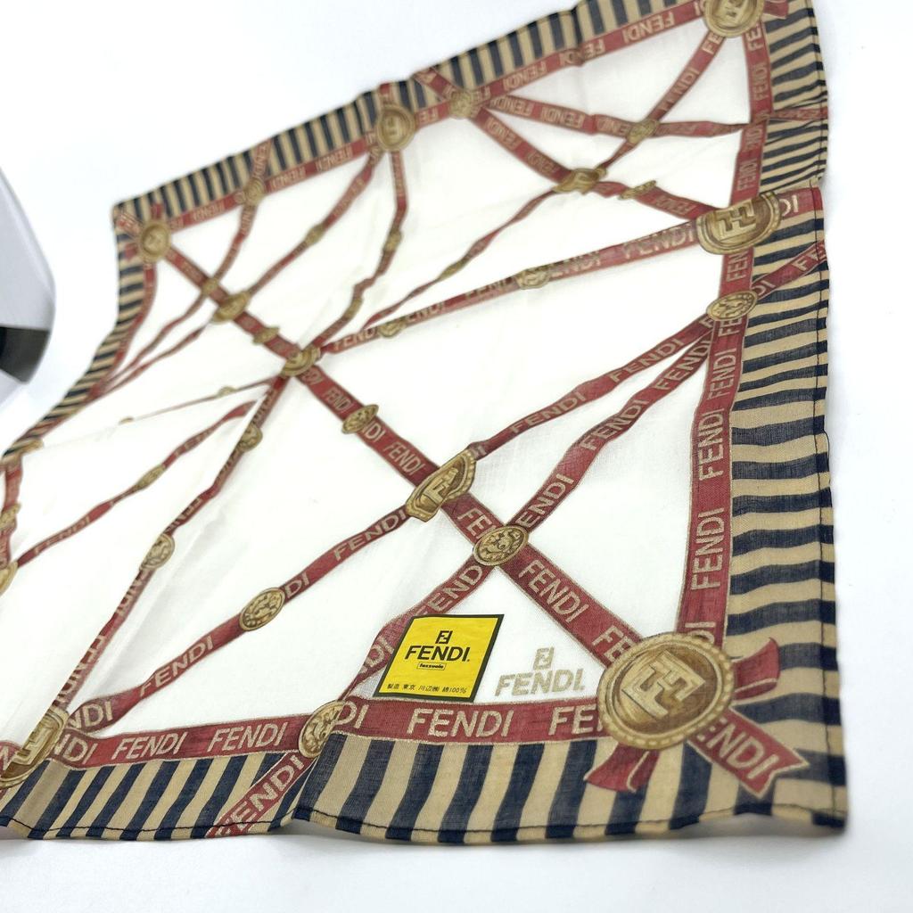 Used FENDI Handkerchief Bandana Zucca Pecan Luxury Cotton 4646