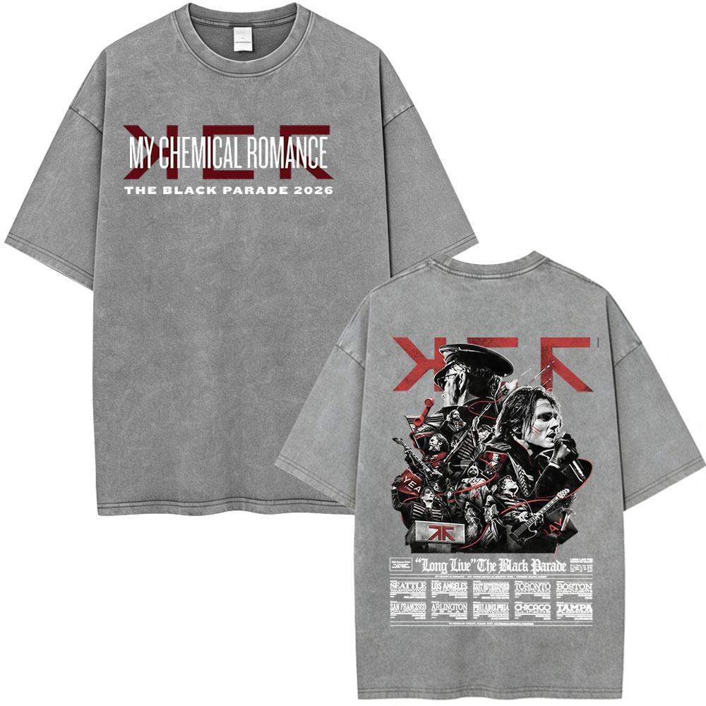 

Rock Band My Chemical Romance Washed Tshirt The Black Parade Tour Tshirts Mens Clothing Cotton Gothic Oversized T Shirts S