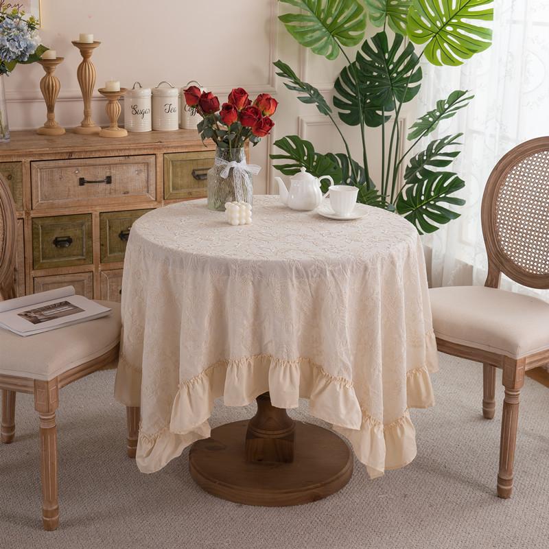 French Cotton Embroidery Black And White Waterproof And Oil-Proof Skirt Ruffle Leaf Fungus Edge Coffee Table Tablecloth Dining Table Cloth