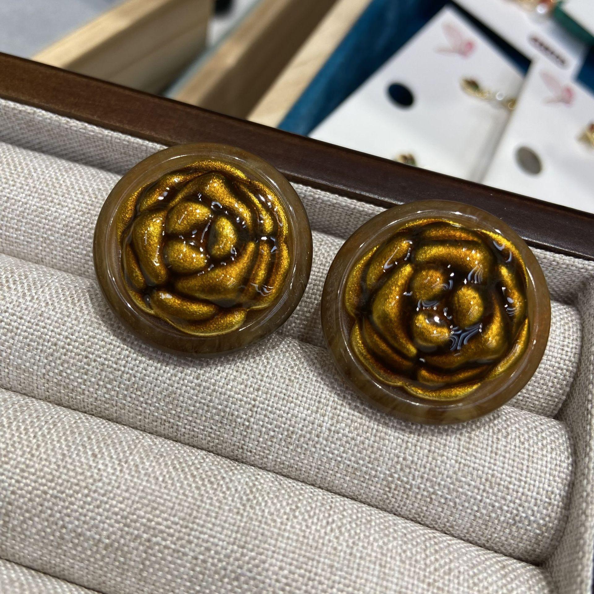 

Серьги-гвоздики Return temper, эмалевые капельки цвета кофе с цветком, круглые серьги-гвоздики, осенние и зимние новые нишевые серьги