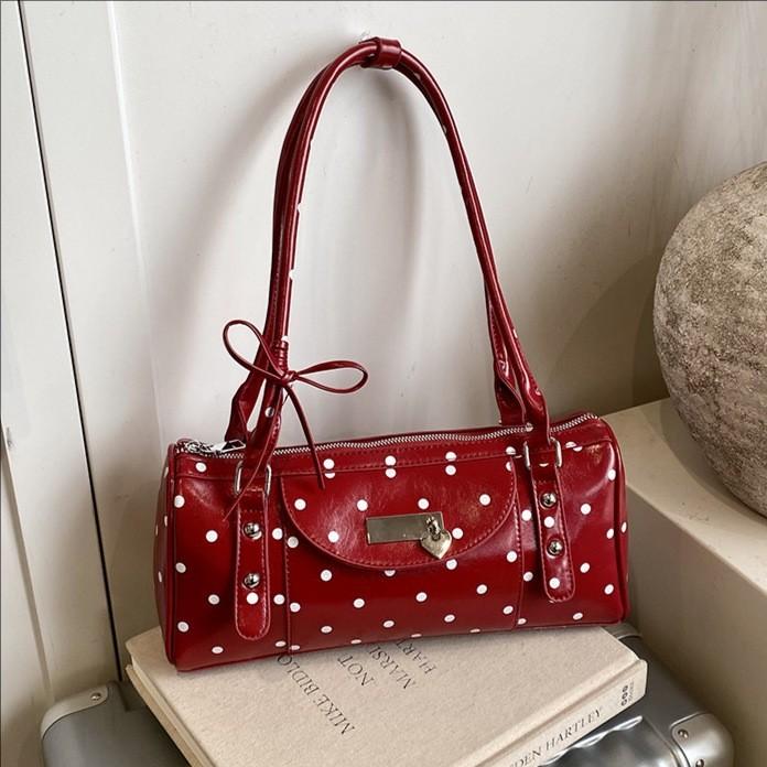 Pu Polka Dot Shoulder Bag For Women With Inner Pockets And Zipper Closure For Daily Use