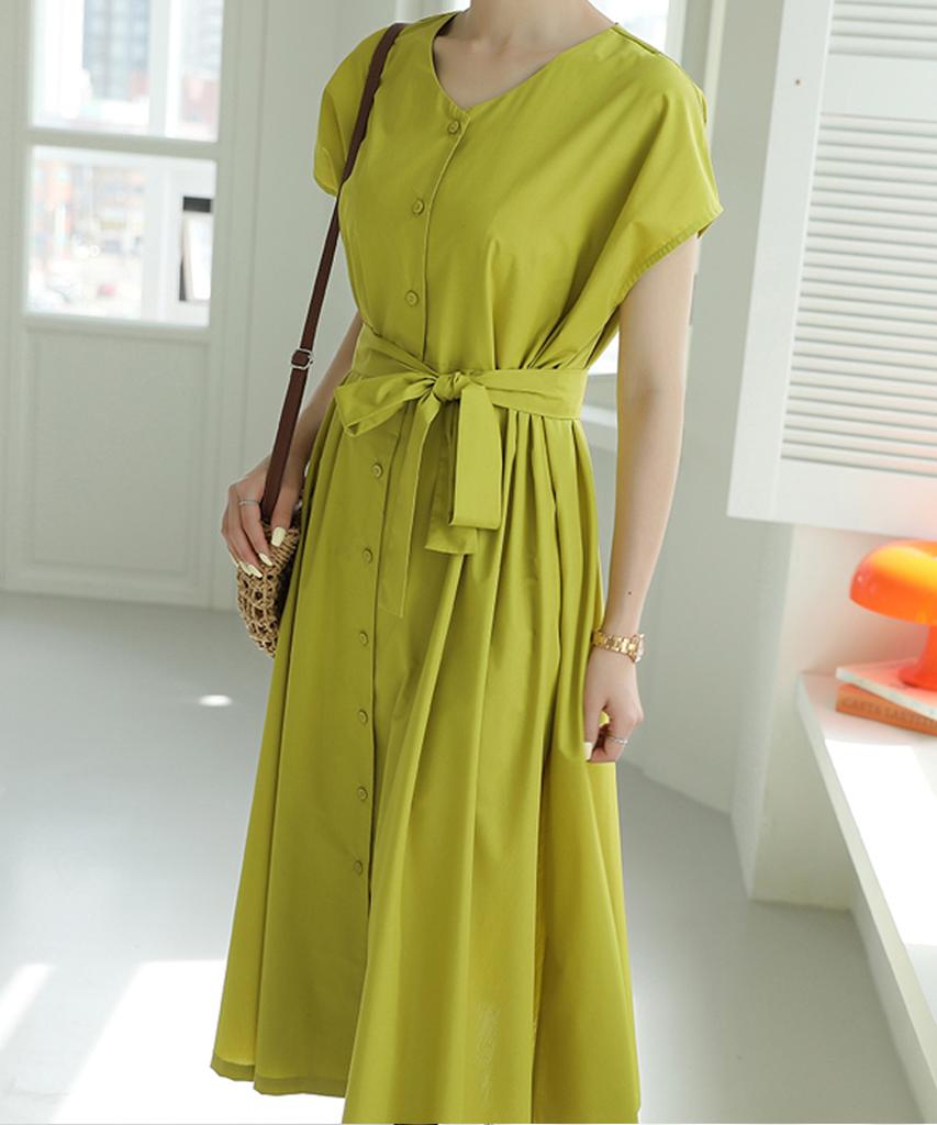 Ppaeppae Button Ribbon Strap Long Dress