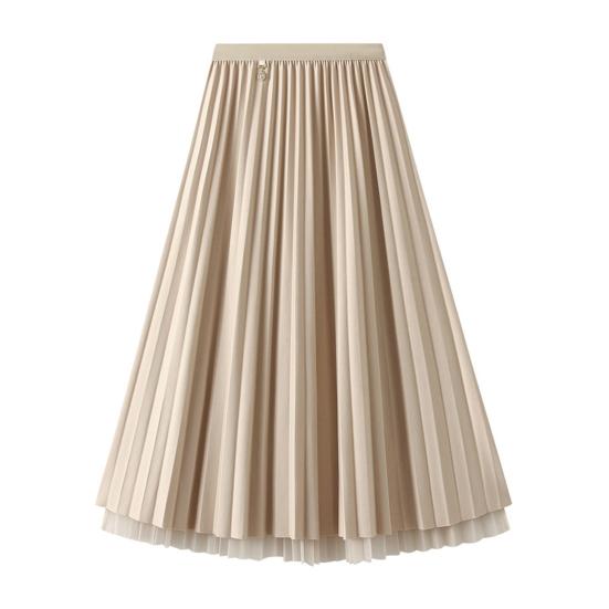 Women Midi Skirt Elastic High Waist A-Line Skirt Solid Color Double Sided Reversible Design Autumn Winter Skirt