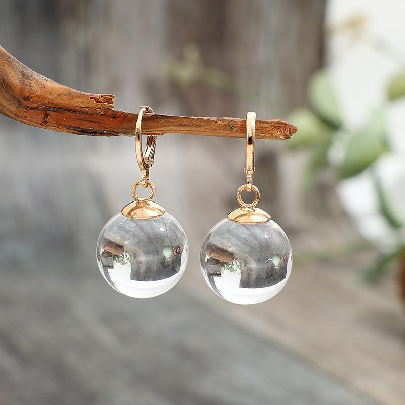 Simple Gold Color Spherical Glass Dangle Earrings for Women Accessories