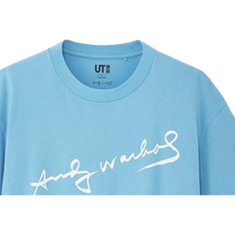 UNIQLO Simple Letter Print Round Neck Short Sleeve T-Shirt Unisex Tops Blue 426804-62