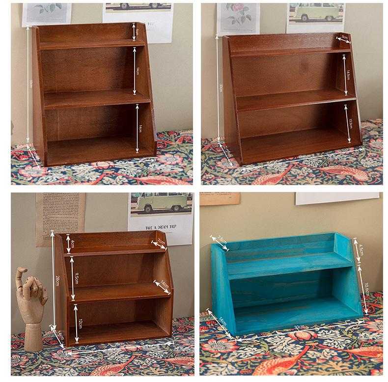 Desktop Retro Wooden Storage & Organization Rack for Journals, Ornaments, Coffee Cups, and Perfume.