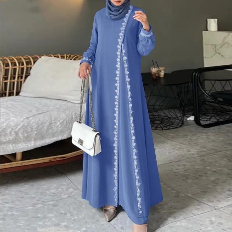 Muslim Women's Lace Robe Dress Fashion Long Sleeve Vest Women's Spring Casual Dress