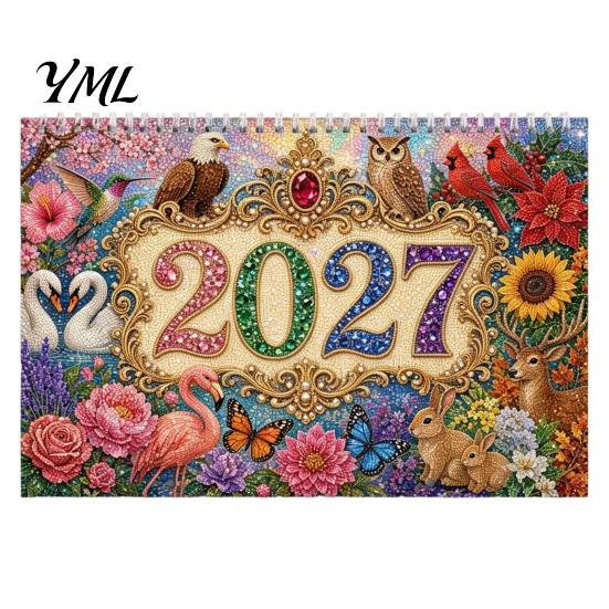 Beginner Friendly Crafts 2027 Diamond Art Painting Pattern Wall Calendar, Rhinestone Gem 12 Calendar Monthly Planner, Jan. 2026-Dec. Hanging for Home,