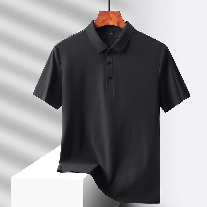 Summer Ice Silk Quick Drying Loose Polo Shirt Middle Aged Men's Solid Lapel Button Simple Versatile Casual Thin Short Sleeve Top