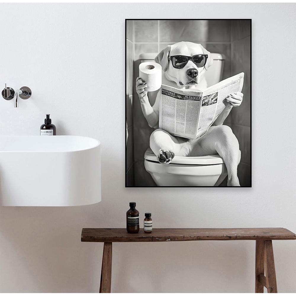 Funny Cat Bathroom Canvas Wall Art Posters Black And White Funny Animal Picture Wall Art Prints Canvas Painting Toilet Decor