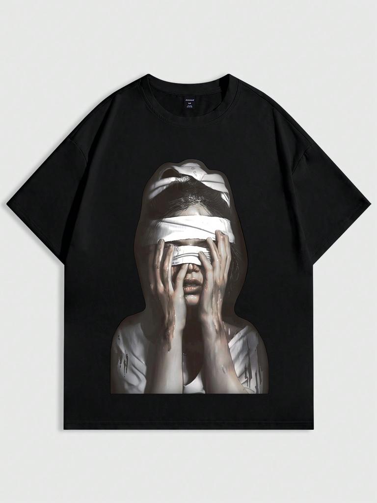 ROMWE Street Life Men's Summer Printed Short Sleeve Casual T-Shirt With Characters