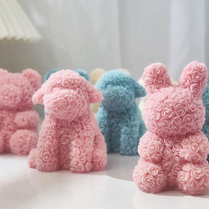 Valentine Silicone Rose Bunny-Mold Aromatherapy Candle Mold Epoxy Animal Plaster Mold for DIY Soap Present Candle Making