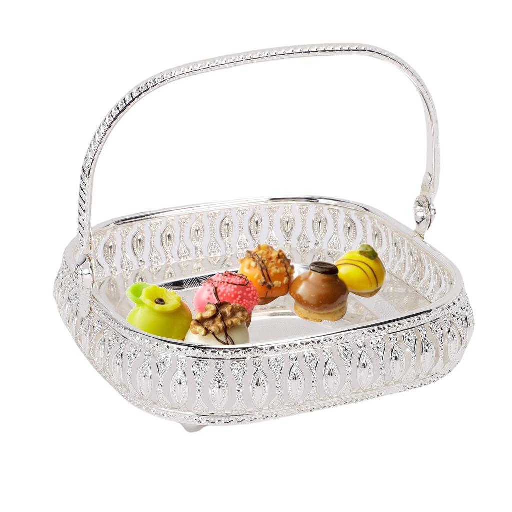 Metall Obst Servierschale Tablett Teller mit Griff Küche Esstisch Dekoration Aufbewahrungsbehälter