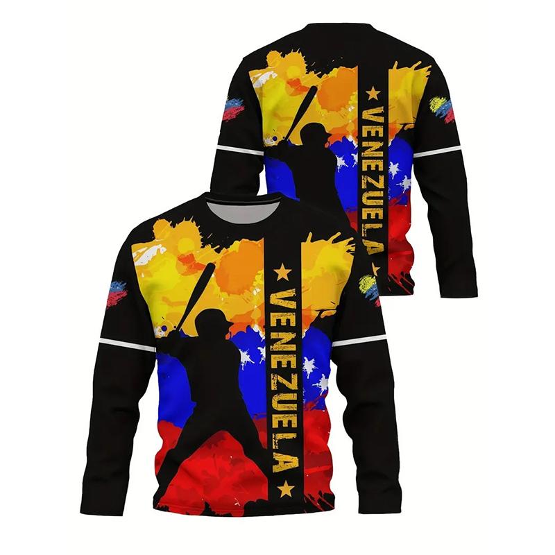 Baseball Sports Pattern Venezuela T-shirts For Men 3D Print Graffiti Style Long Sleeve T-shirts Fashion Street Daily Top