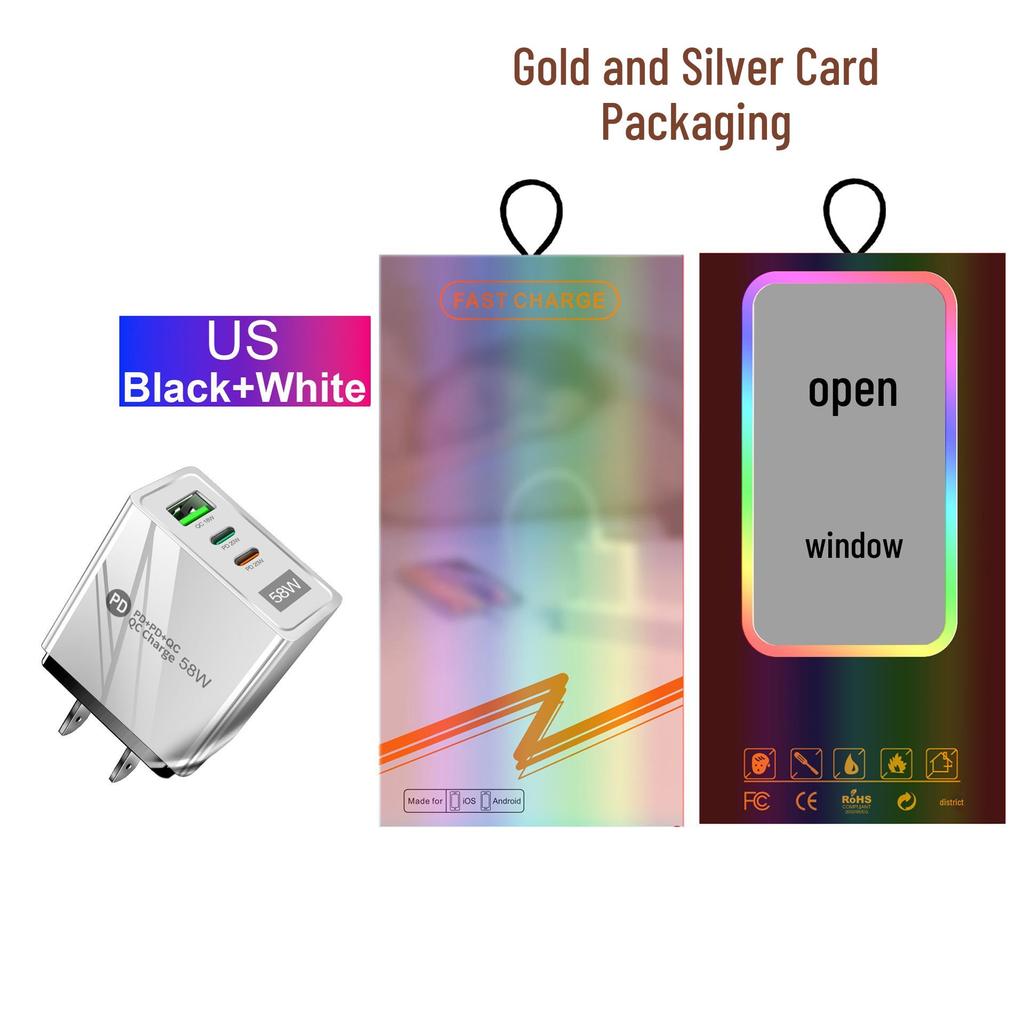 58W Dual Fast Charger with 2PD+QC3.0, Compatible with EU/US/UK Plugs.
